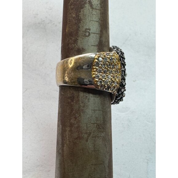 Estate Sterling Silver 925 Buckle Ring Black White CZ Two-Tone Size 6 Vintage - Picture 7 of 8